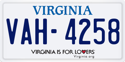 VA license plate VAH4258