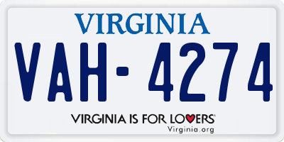 VA license plate VAH4274