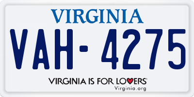 VA license plate VAH4275