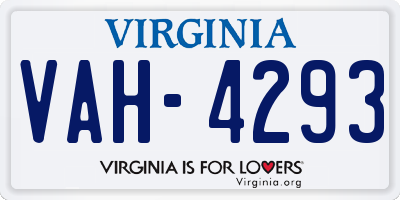 VA license plate VAH4293