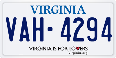 VA license plate VAH4294