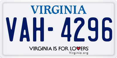 VA license plate VAH4296