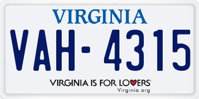 VA license plate VAH4315