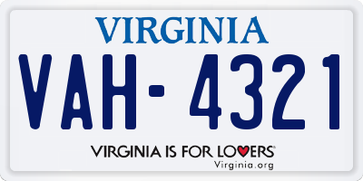 VA license plate VAH4321