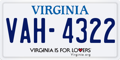 VA license plate VAH4322