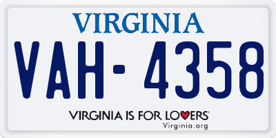 VA license plate VAH4358