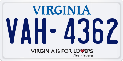 VA license plate VAH4362