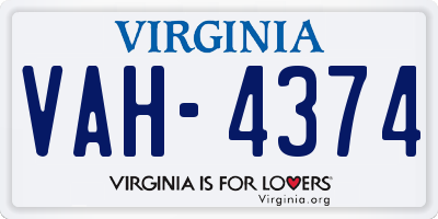 VA license plate VAH4374