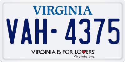 VA license plate VAH4375