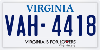 VA license plate VAH4418