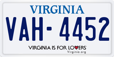 VA license plate VAH4452
