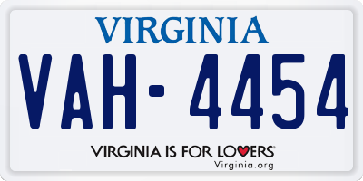 VA license plate VAH4454
