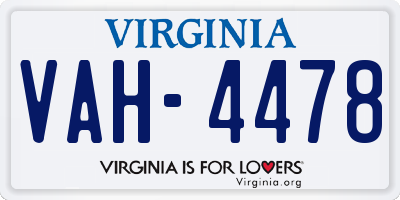 VA license plate VAH4478