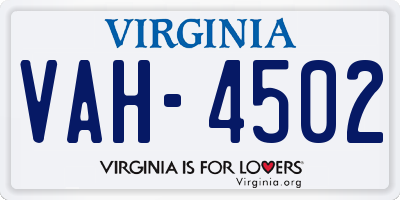 VA license plate VAH4502