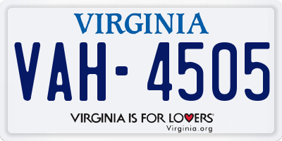VA license plate VAH4505
