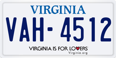 VA license plate VAH4512