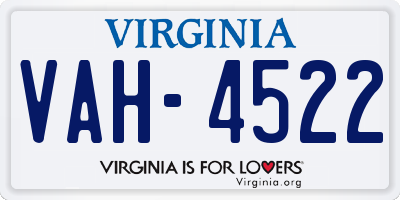 VA license plate VAH4522