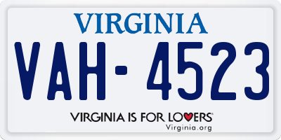 VA license plate VAH4523