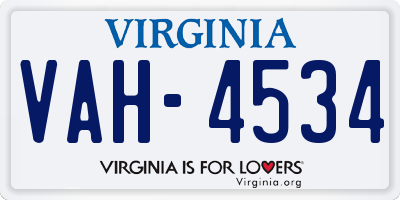 VA license plate VAH4534