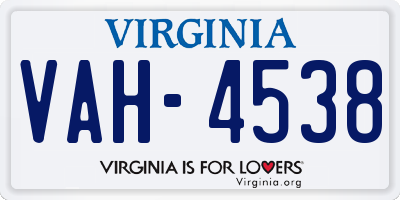 VA license plate VAH4538