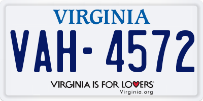 VA license plate VAH4572