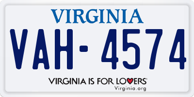 VA license plate VAH4574