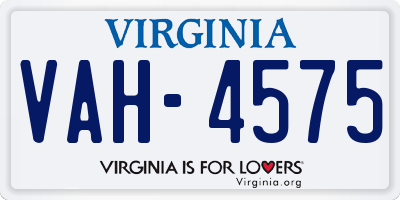 VA license plate VAH4575