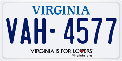 VA license plate VAH4577