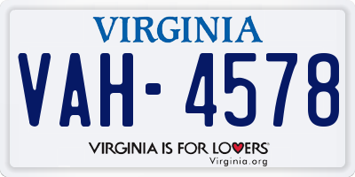 VA license plate VAH4578
