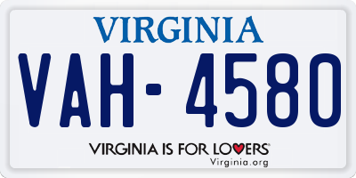 VA license plate VAH4580