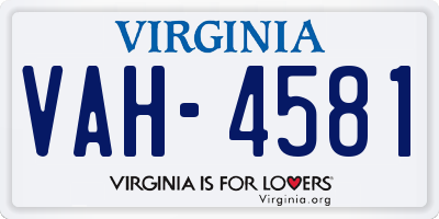 VA license plate VAH4581