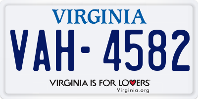 VA license plate VAH4582