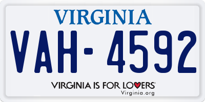 VA license plate VAH4592