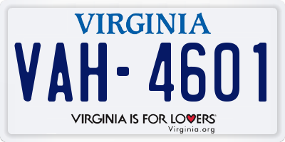 VA license plate VAH4601