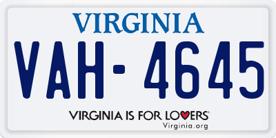 VA license plate VAH4645
