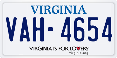 VA license plate VAH4654