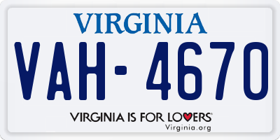 VA license plate VAH4670