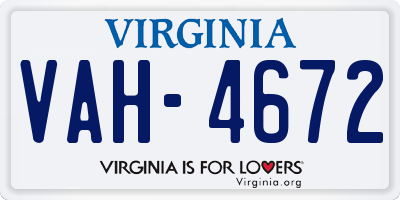 VA license plate VAH4672