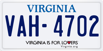 VA license plate VAH4702