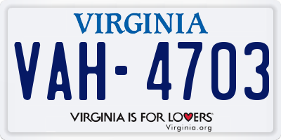 VA license plate VAH4703