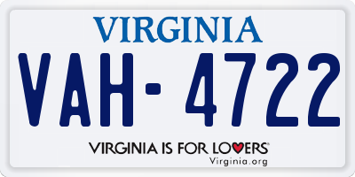 VA license plate VAH4722