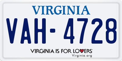VA license plate VAH4728