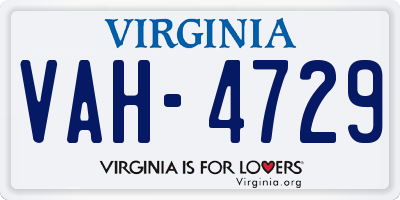 VA license plate VAH4729