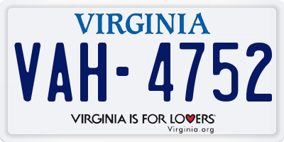 VA license plate VAH4752