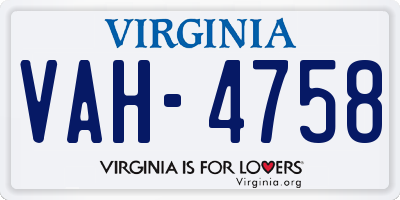 VA license plate VAH4758