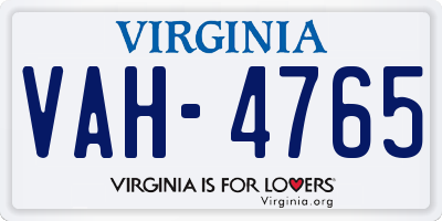VA license plate VAH4765
