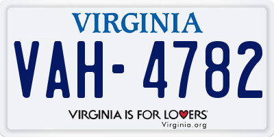 VA license plate VAH4782