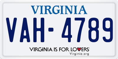 VA license plate VAH4789