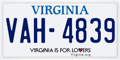 VA license plate VAH4839