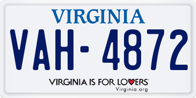 VA license plate VAH4872